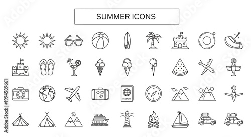 Summer Icons: A Collection of Hand-Drawn Summer and Travel-Themed Illustrations