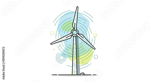 Illustrated Wind Turbine Generating Clean Energy for a Sustainable Environment