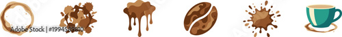 Set of coffee stain and beverage vector icons.