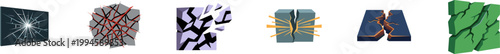 Collection of broken, fractured, and cracked surface vector icons.