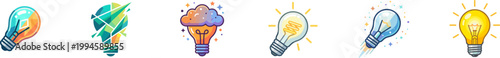 Set of diverse lightbulb vector icons representing new ideas.