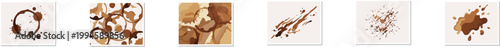 Collection of brown coffee stain and splatter vector icons.
