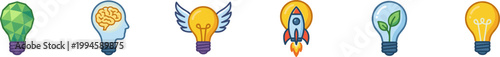 Set of lightbulb icons representing innovation and growth.