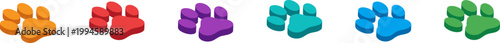 Set of isometric colorful animal paw print vector icons.