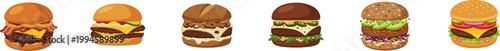 Set of six assorted burger and sandwich icons.