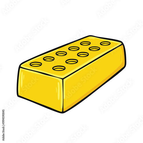 Bright yellow building block with circular stud connections for creative construction