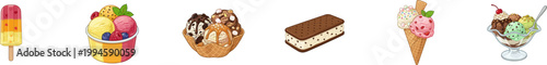 Set of assorted ice cream dessert icons