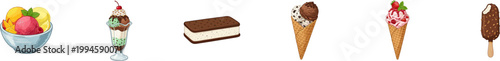Set of assorted ice cream dessert vector icons.