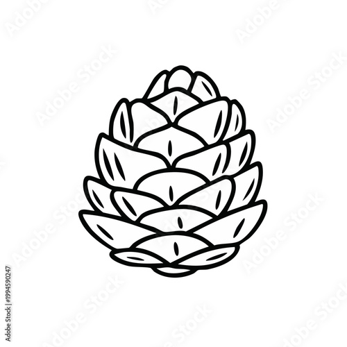 Simple Outline Drawing of a Pine Cone with Layers of Scales and a Clean White Background