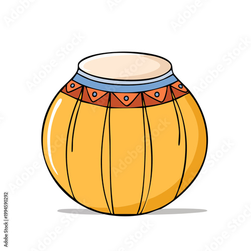 Hand-drawn illustration of a traditional round terracotta water pot with decorative bands