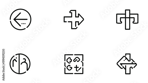 Directional Arrows Set: A modern set of six minimalist directional arrows, each distinct in design and style. Representing diverse movement and guidance.