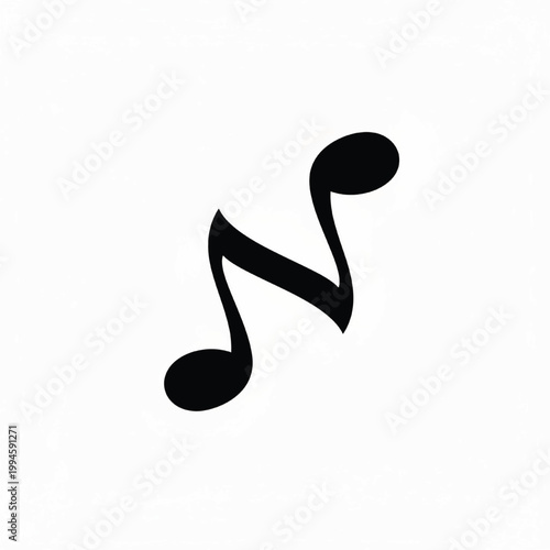 Music note icon with bold black treble clef shape on clean white background for branding and design featuring musical symbol, vector feel, typography