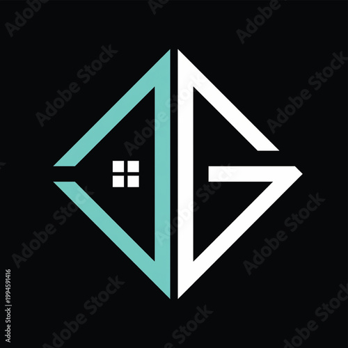 Diamond logo with teal outline, white inner frame, and minimalist window squares for handmade branding