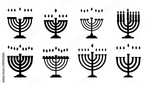 Hanukkah menorah candles vector set jewish holiday icon collection