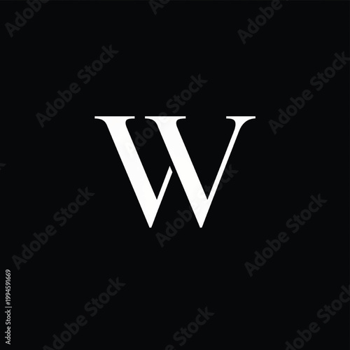Letter W typography design on black background with bold white vintage-style lettering featuring lettermark, monogram, branding with logo and