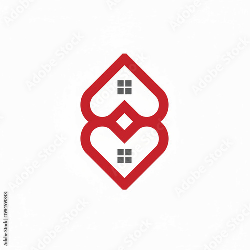 Badge logo icon with red geometric shapes and three window dots, modern handmade style for branding and app UI