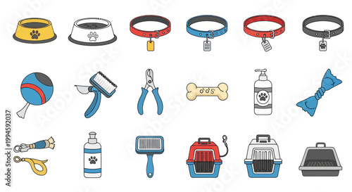 Pet Care Accessories Collection: Food Bowls, Collars, Toys, Grooming Tools, Carriers