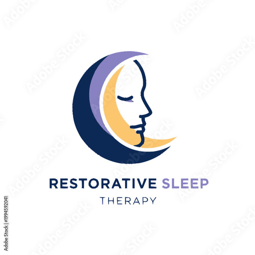 Restorative Sleep Therapy Logo with Crescent Moon and Face.