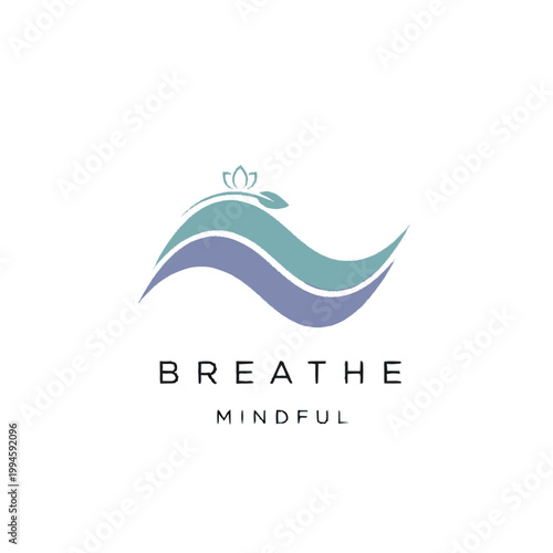 Vászonkép Serene Breathe Mindful Logo with Lotus and Waves.