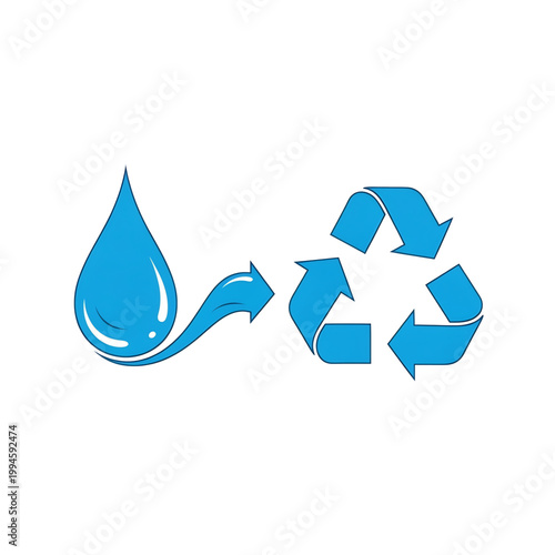 Water drop merging into recycling symbol representing conservation.
