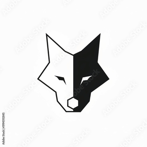 Fox head logo with minimalist geometric lines, sharp triangular ears, and bold black and white design