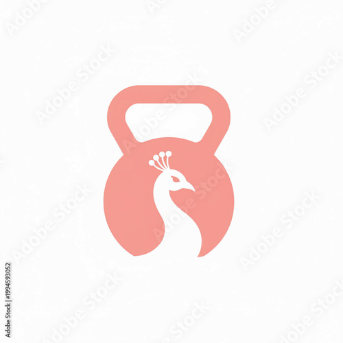 Kettlebell icon with minimalist white and coral design for fitness training and strength workouts featuring workout, exercise, gym with weight and