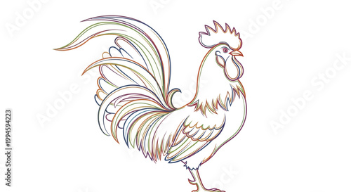 Colorful Rooster Illustration Closeup View.