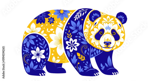 Panda Bear Decorated with Ukrainian Folk Floral Patterns