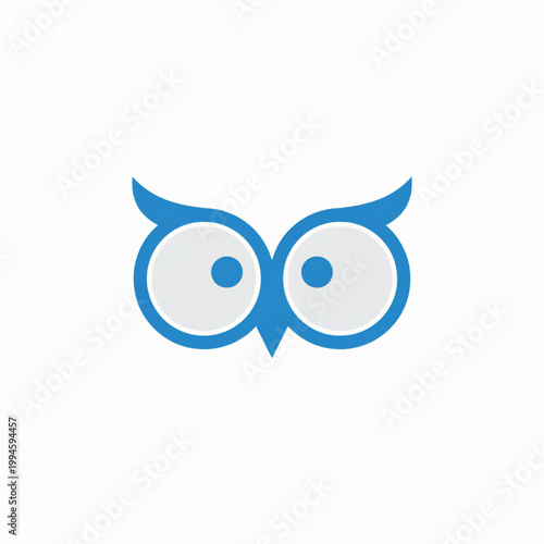 Owl logo icon with blue outline and white circular eyes symbolizing wisdom and handmade branding featuring craft, minimal design, mascot with