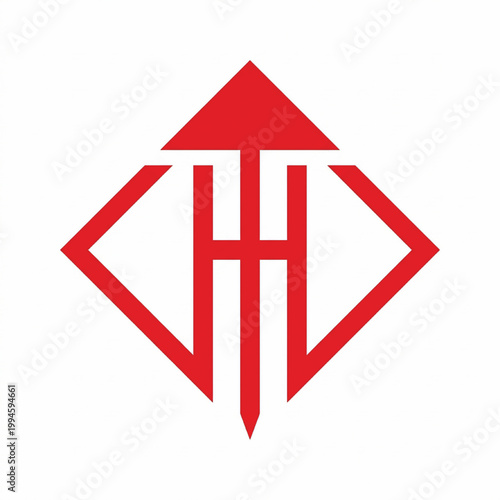 Arrow cross icon with red outline and central vertical and horizontal bars on white background featuring navigation, direction, geometry with