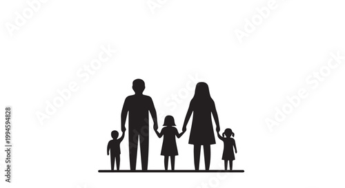 Family holding hands silhouette featuring parents and three children for Family Day