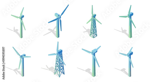 Isometric view of wind turbines representing renewable energy for sustainable power generation