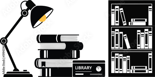 School Library Month Reading and Books Vector Set illustration, black icons, agriculture symbols isolated on White Background vector