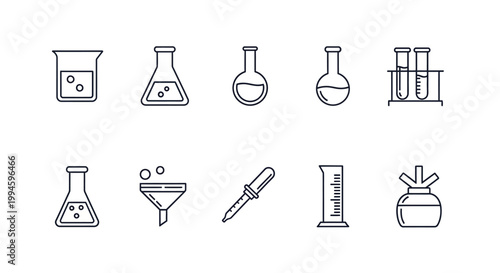 Minimalist science icons set showcasing essential lab equipment for experiments and research