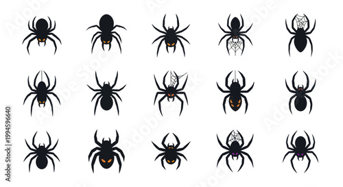 Set of Spiders Icons and Graphics for Halloween and Horror Themes