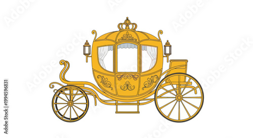 Elegant Golden Carriage with Crown, Fantasy Cinderella Coach for Royal Fairytale
