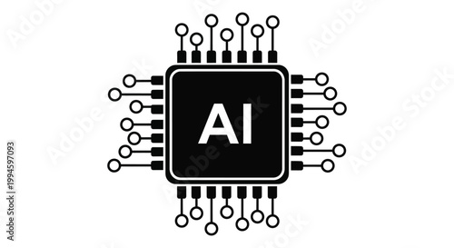 Minimalist vector graphic illustration of a central processing unit chip representing advanced artificial intelligence technology concepts