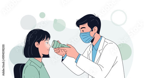 Ophthalmologist examining patient's eye with penlight, medical checkup, healthcare concept