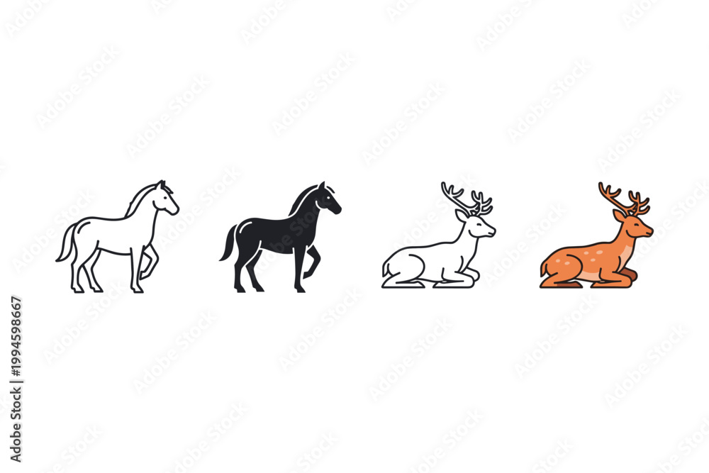 Fototapeta premium Horse and Deer Icons