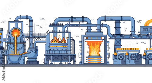 Industrial Steel Factory Production Line with Furnaces and Machinery