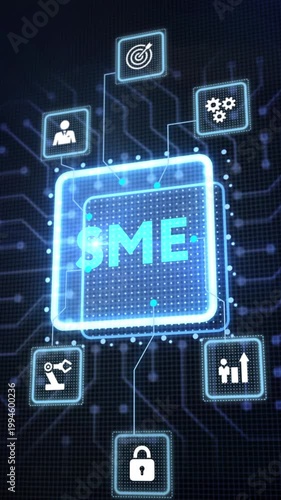 Business, technology, internet and network concept. Virtual screen of the future and sees the inscription: SME.