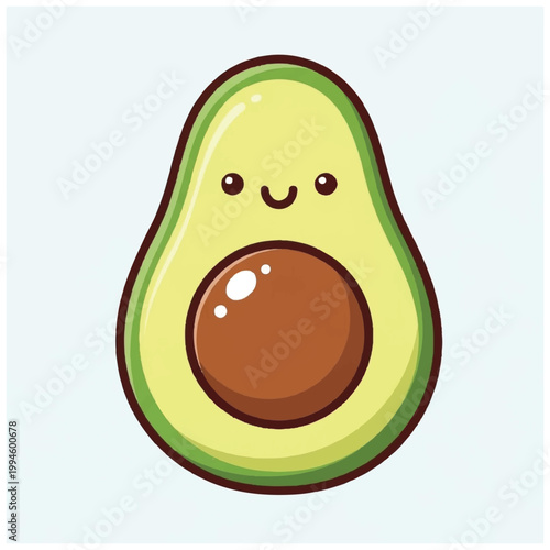Cute Kawaii Avocado Character with Happy Face.