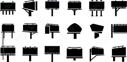 collection of empty outdoor advertising billboards in flat design vector illustration