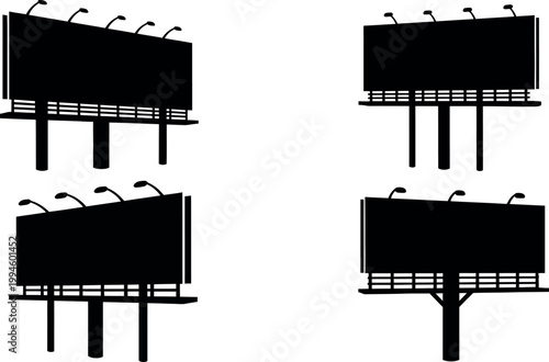 four empty urban billboards with metal frames flat design vector illustration