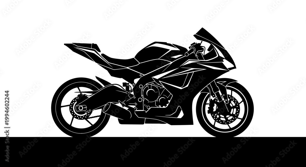 Obraz premium Silhouette depiction of a high-performance motorcycle against a contrasting white background