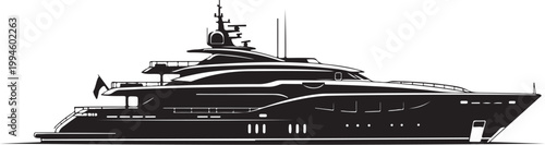 Luxury yacht, mega yacht, boat, vessel, black, vector illustration, nautical, maritime, sleek design