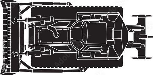 Industrial excavator, heavy machinery, construction equipment, black and white vector