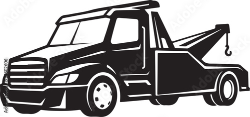 Tow truck, vehicle recovery, black silhouette, flat design, illustration