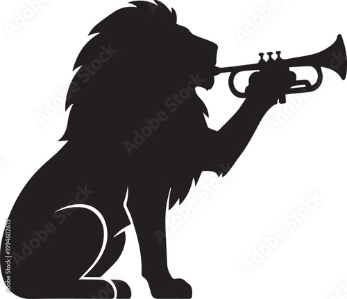 Proud Lion Playing Trumpet Jazz Music Silhouettes