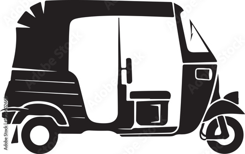 Tuk Tuk, Auto Rickshaw, Vector Illustration, Black and White, Transportation Icon